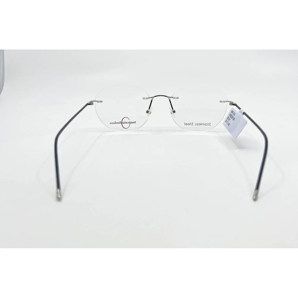 Naturally Rimless Eyeglasses Stainless Steel Round Clear Lenses 52-17-140 BLCK
